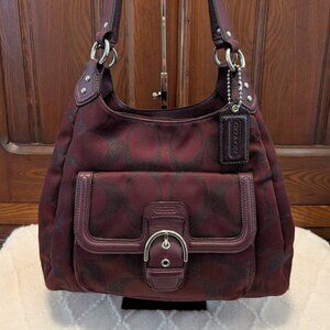 Coach Campbell F26245 Burgundy Signature Metallic Hobo Bag Burgundy